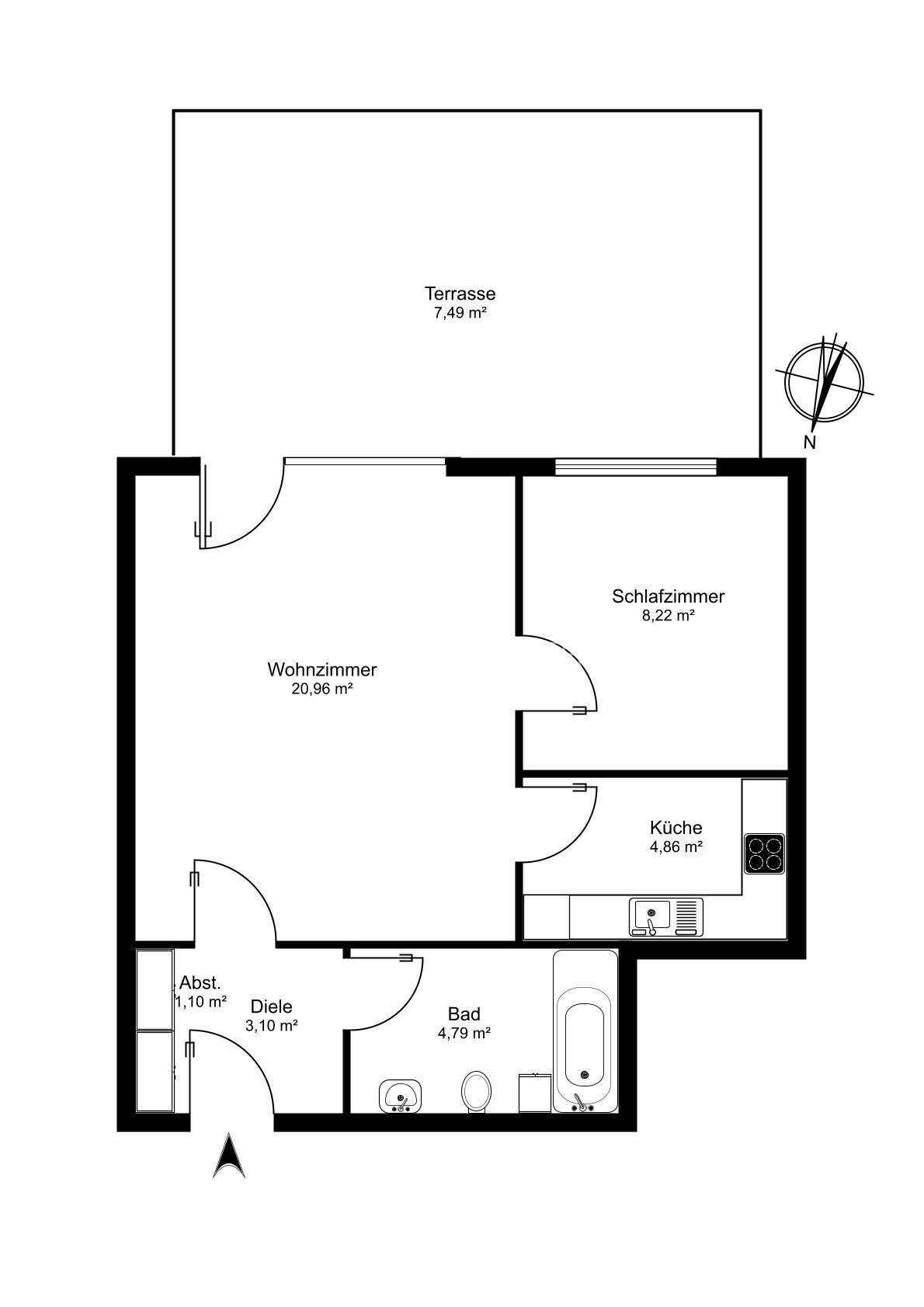 Terrassenwohnung zum Kauf provisionsfrei 280.000 € 1,5 Zimmer 49 m²<br/>Wohnfläche EG<br/>Geschoss Alsterdorf Hamburg 22297