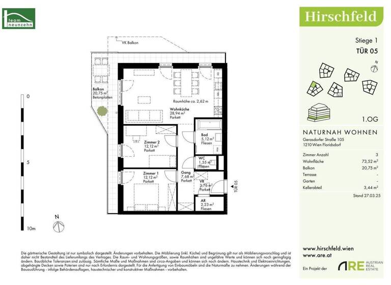 Wohnung zum Kauf - Erstbezug provisionsfrei 440.000 € 3 Zimmer 73,5 m² 1. Geschoss Gerasdorfer Straße 105 Wien 1210