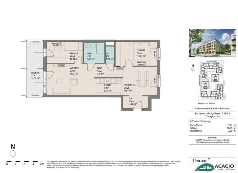 Wohnung zur Miete - Erstbezug 689 € 3 Zimmer 78 m² 1. Geschoss Pixendorf 3451