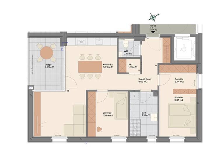 Terrassenwohnung zum Kauf - Erstbezug provisionsfrei 519.400 € 3 Zimmer 77,1 m² 1. Geschoss Ziggamweg 212a Sankt Gallenkirch 6791
