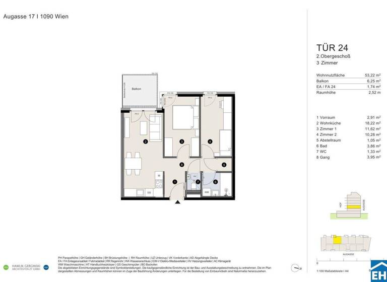 Wohnung zum Kauf - Erstbezug 509.000 € 3 Zimmer 53,2 m² 2. Geschoss Augasse Wien 1090