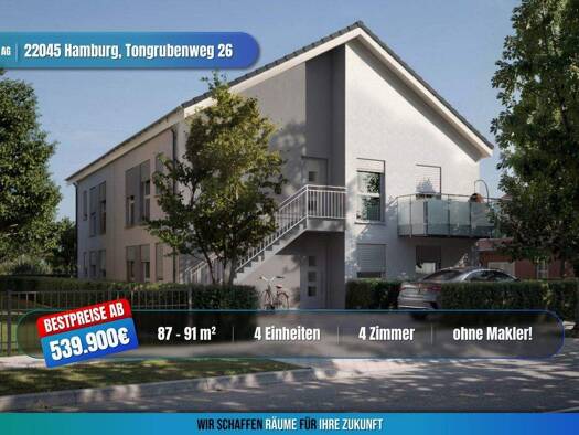 Terrassenwohnung zum Kauf - Neubau provisionsfrei als Kapitalanlage geeignet 549.900 € 4 Zimmer 91 m² Tongrubenweg 26 Tonndorf Wandsbek 22045