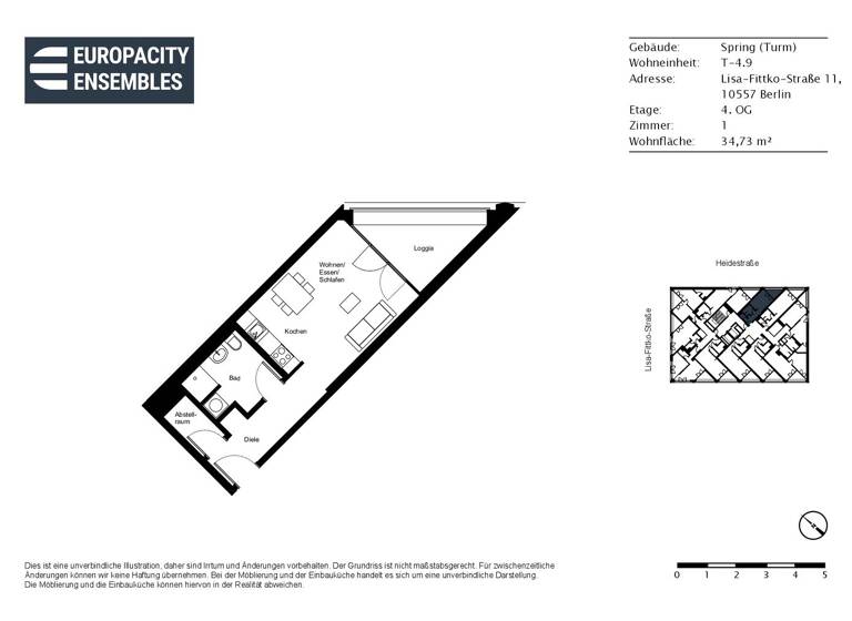 Wohnung zur Miete 815 € 1 Zimmer 34,7 m²<br/>Wohnfläche 4.<br/>Geschoss ab sofort<br/>Verfügbarkeit Lisa-Fittko-Straße 11 Moabit Berlin 10557