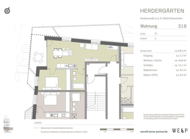 Wohnung zur Miete - Erstbezug 1.190 € 2 Zimmer 66,1 m² 1. Geschoss frei ab 01.06.2026 West Rosenheim 83024