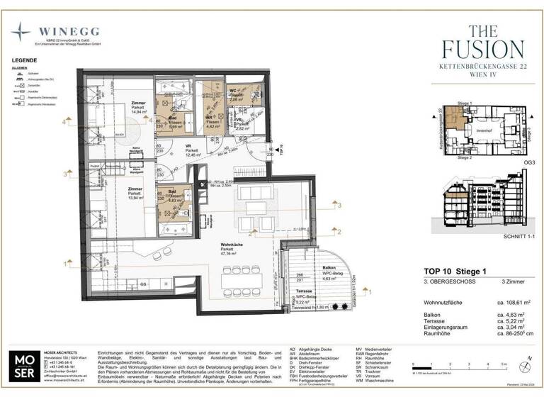 Wohnung zum Kauf - Erstbezug 1.190.000 € 3 Zimmer 109,2 m² 6. Geschoss Kettenbrückengasse 22 Wien 1040