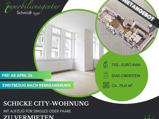 Wohnung zur Miete 750 € 2 Zimmer 78,6 m² Idar-Oberstein 55743