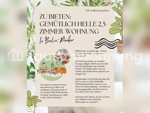 Wohnung zur Miete Tauschwohnung 850 € 2,5 Zimmer 65 m² 1. Geschoss Französisch Buchholz Berlin 13089