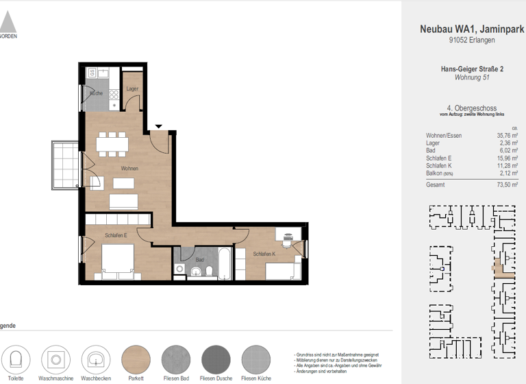 Wohnung zur Miete 1.213 € 3 Zimmer 73,5 m² 4. Geschoss frei ab 01.03.2026 Hans-Geiger-Straße 2 Erlangen-Süd Erlangen 91052
