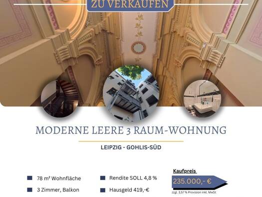 Wohnung zum Kauf 235.000 € 3 Zimmer 78,2 m² 3. Geschoss Gohlis-Süd Leipzig 04155