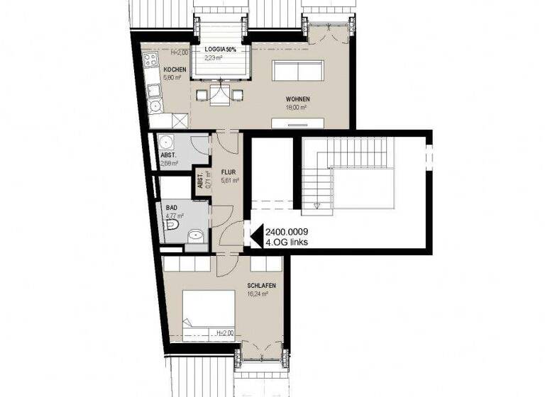 Wohnung zur Miete 1.009 € 2 Zimmer 56 m² 4. Geschoss Große Oderstraße 25 Frankfurt Frankfurt (Oder) 15230