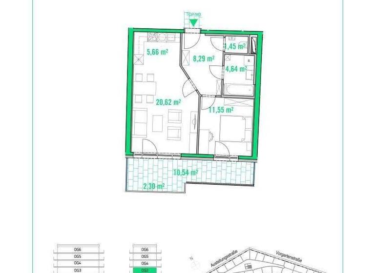 Wohnung zur Miete 940 € 2 Zimmer 52,2 m² 3. Geschoss frei ab sofort Ausstellungsstraße Wien 1020