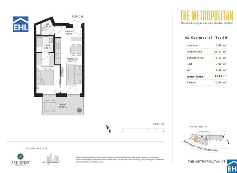 Wohnung zur Miete 791 € 2 Zimmer 43,7 m² 2. Geschoss frei ab 01.05.2026 Wien 1100