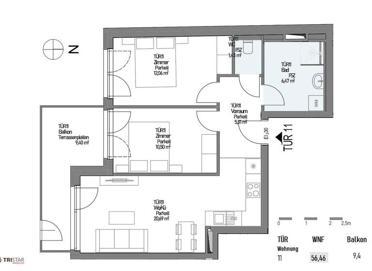 Wohnung zum Kauf - Erstbezug 325.000 € 3 Zimmer 56,5 m² 2. Geschoss frei ab 01.03.2026 Wien 1220