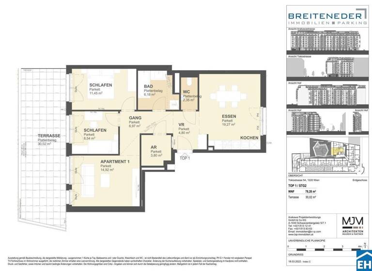 Wohnung zum Kauf - Erstbezug 475.000 € 3 Zimmer 77,9 m² EG Tokiostraße 5A Wien 1220