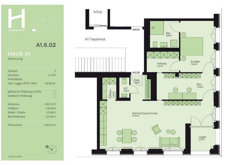 Penthouse zur Miete - Erstbezug 1.700 € 3 Zimmer 83 m² 6. Geschoss Lumper Höhe 2 Innenstadt Ravensburg 88212