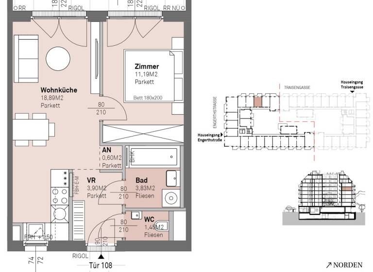 Wohnung zum Kauf - Erstbezug 306.300 € 2 Zimmer 39,9 m² 5. Geschoss frei ab 30.06.2028 Engerthstraße 111 Wien 1200
