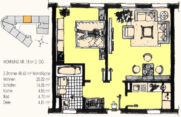 Wohnung zur Miete 390 € 2 Zimmer 48,4 m²<br/>Wohnfläche Mitte Gotha 99867