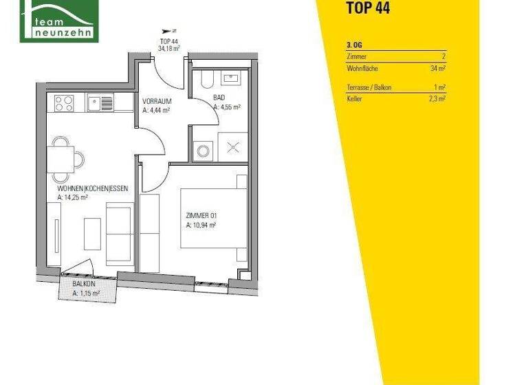Wohnung zur Miete 425 € 2 Zimmer 34,2 m² 3. Geschoss frei ab 01.04.2026 Grenadiergasse 28 Gries Graz 8020