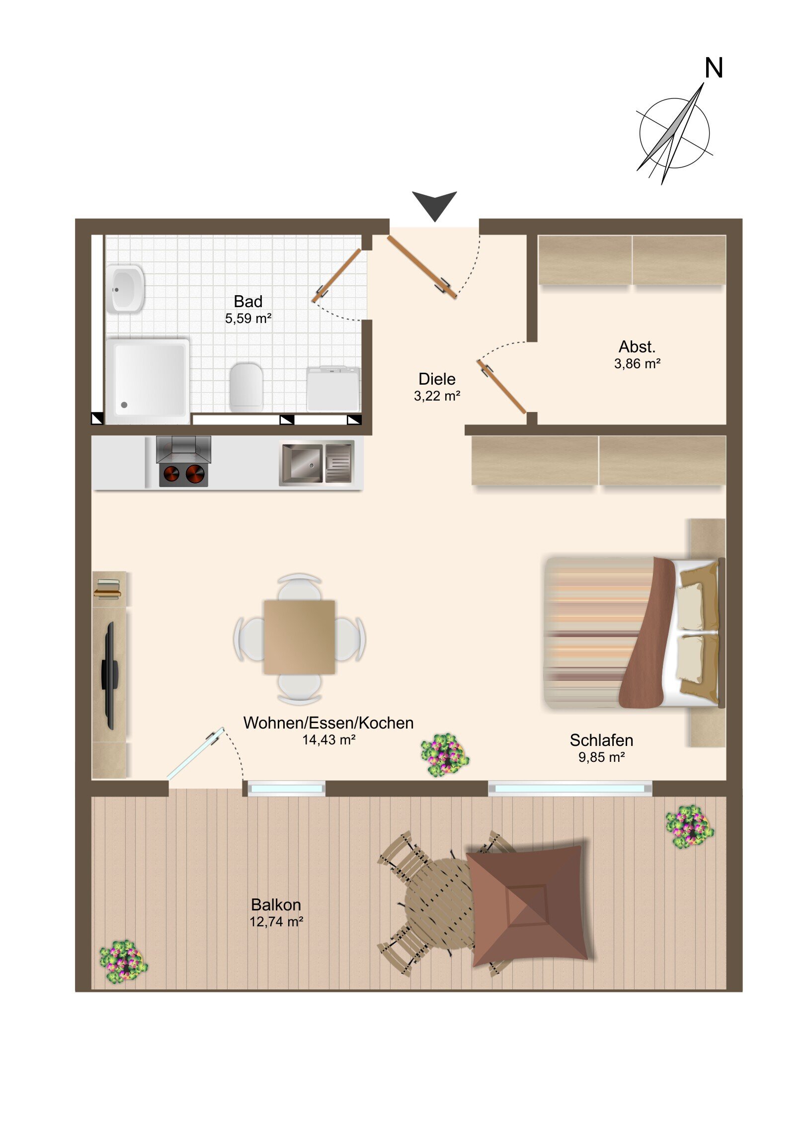 Wohnung zum Kauf 164.600 € 2 Zimmer 43,3 m²<br/>Wohnfläche Altoberndorf Oberndorf am Neckar 78727