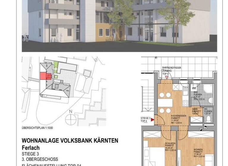 Wohnung zur Miete 495 € 2,5 Zimmer 50,8 m² 3. Geschoss frei ab 01.06.2026 Hauptplatz Ferlach 9170
