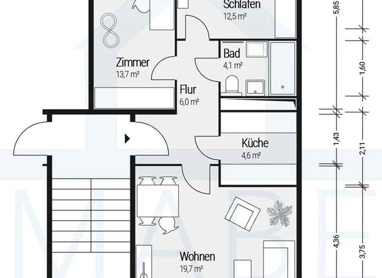 Wohnung zur Miete 279 € 2 Zimmer 47,8 m² 3. Geschoss frei ab sofort Straße des Friedens 13 Cölpin 17094