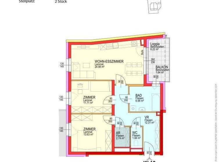 Wohnung zur Miete 609 € 3 Zimmer 74,3 m² 1. Geschoss Oed 3312