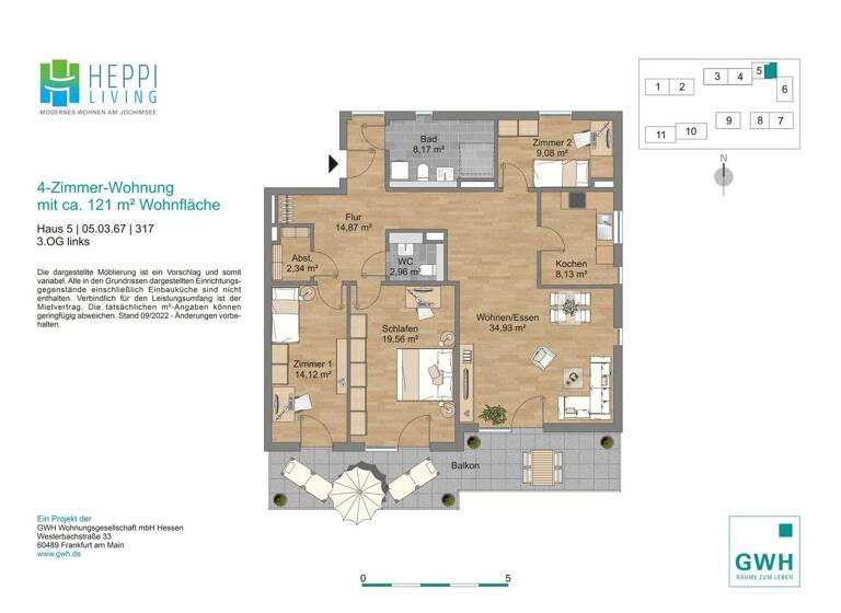 Wohnung zur Miete 1.199 € 4 Zimmer 120,6 m² 3. Geschoss frei ab sofort Vala Lamberger Str. 20 Heppenheim 64646