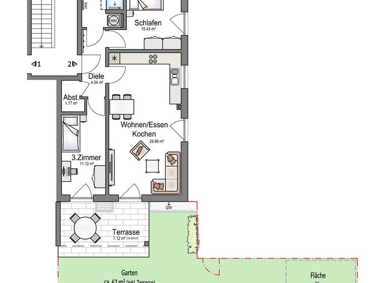 Wohnung zum Kauf provisionsfrei 459.900 € 3 Zimmer 77,7 m² EG frei ab sofort Eichenweg 4 Weil 86947