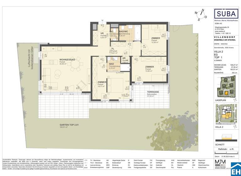 Wohnung zum Kauf - Erstbezug 715.000 € 4 Zimmer 109,3 m² EG Steindlstraße Krems an der Donau 3500