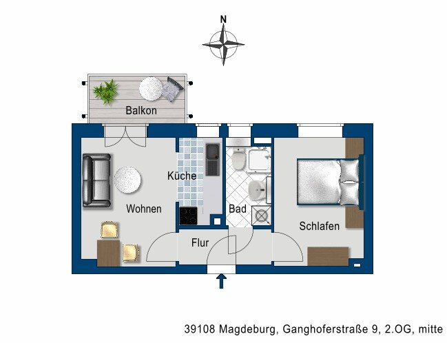 Wohnung zur Miete 323 € 2 Zimmer 47,9 m²<br/>Wohnfläche 2.<br/>Geschoss 25.11.2024<br/>Verfügbarkeit Ganghoferstr. 9 Olvenstedter Platz Magdeburg 39108