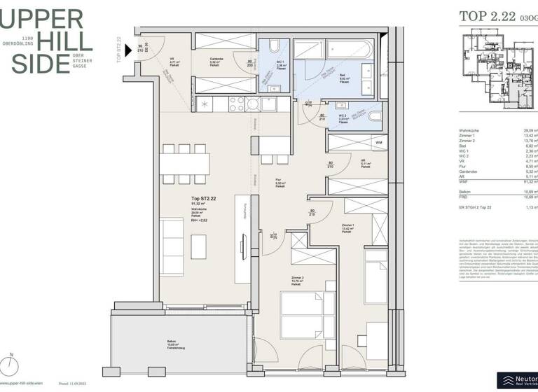 Wohnung zum Kauf - Erstbezug 889.000 € 3 Zimmer 91,3 m² 3. Geschoss Obersteinergasse Wien 1190