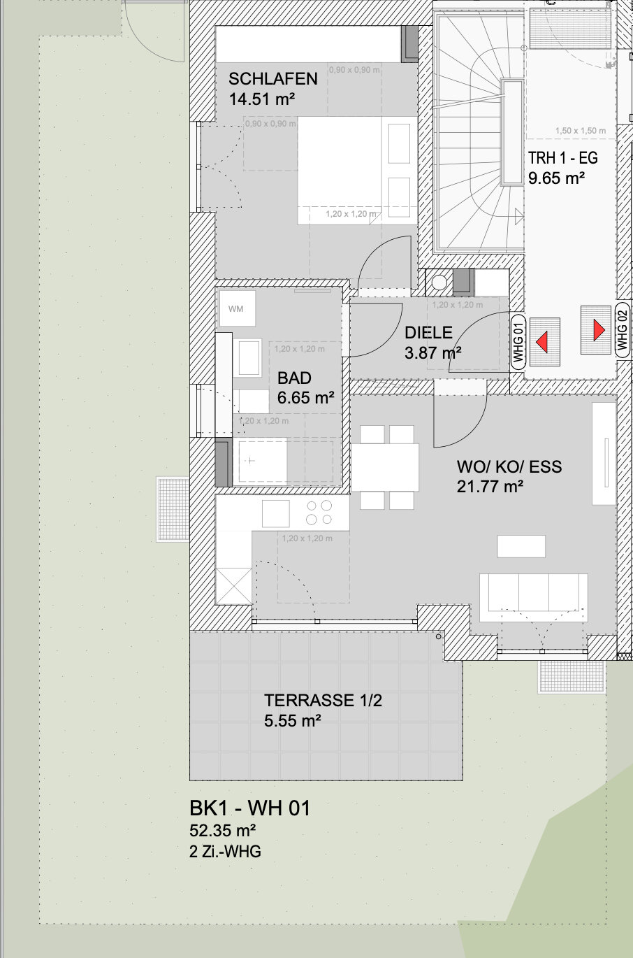 Wohnung zum Kauf provisionsfrei 471.150 € 2 Zimmer 52,4 m²<br/>Wohnfläche EG<br/>Geschoss Mittlerer Westen Regensburg 93049