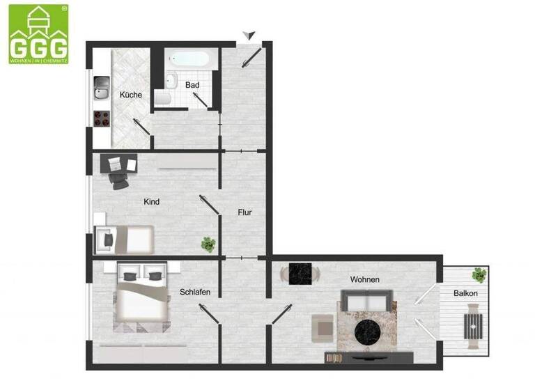 Wohnung zur Miete 463 € 3 Zimmer 73,6 m² EG frei ab 01.08.2026 Parkstr. 10 Kapellenberg Chemnitz 09120