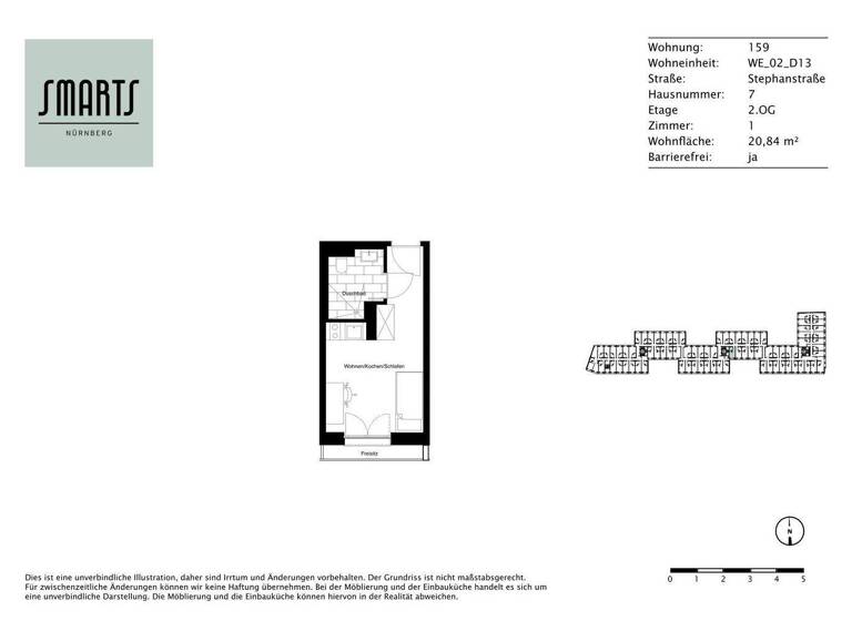 Studio zur Miete 505 € 1 Zimmer 20,8 m² 2. Geschoss Stephanstraße 7 St Peter Nürnberg 90478