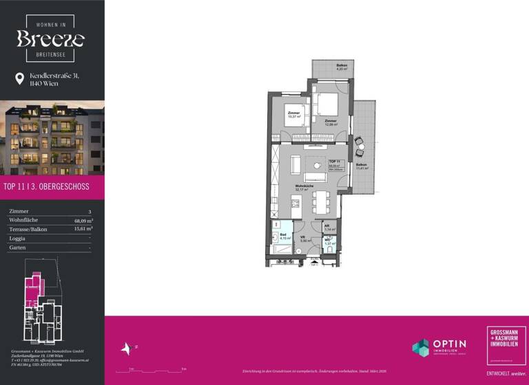 Wohnung zum Kauf - Erstbezug 503.070 € 3 Zimmer 68,1 m² frei ab 01.12.2027 Wien 1140