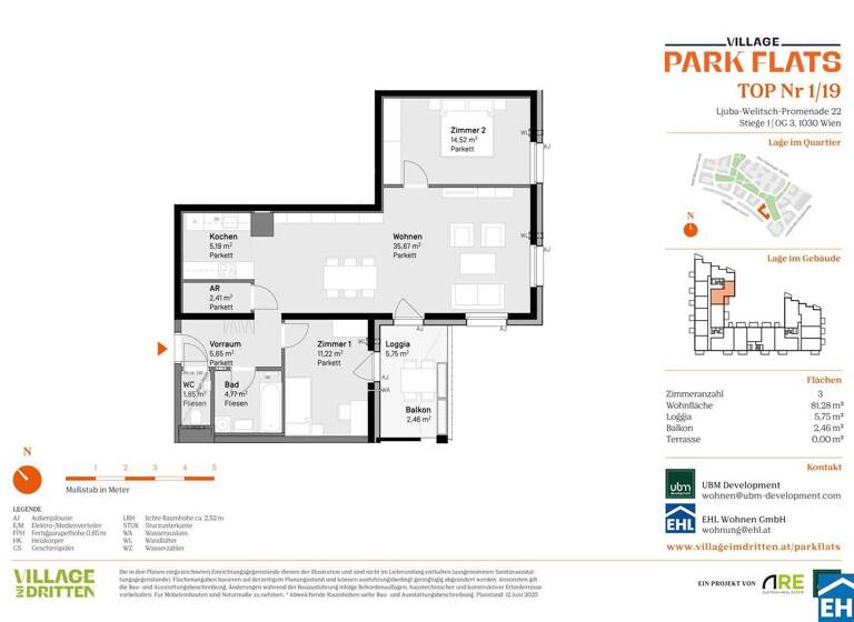 Wohnung zum Kauf - Erstbezug 461.000 € 3 Zimmer 81,6 m² 3. Geschoss Ljuba-Welitsch-Promenade 22 Wien 1030