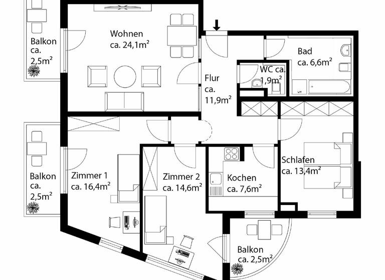 Wohnung zum Kauf 495.000 € 4 Zimmer 100,2 m²<br/>Wohnfläche 2.<br/>Geschoss Gartenberg Geretsried 82538