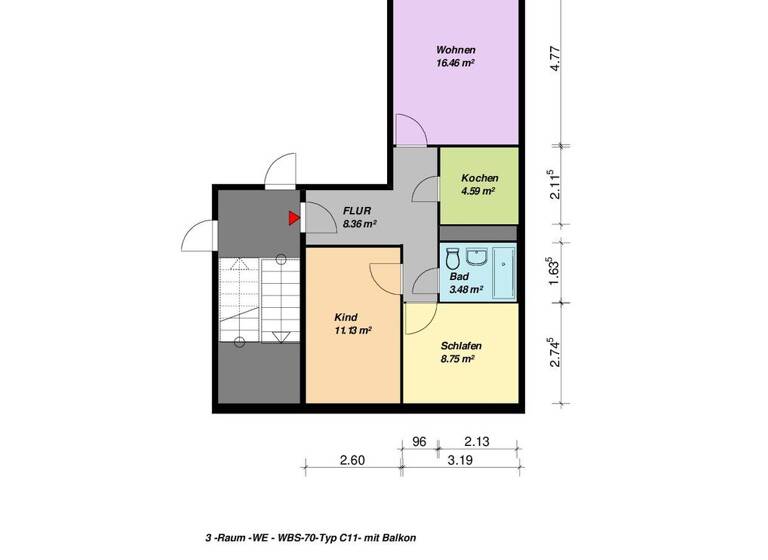 Wohnung zur Miete 218 € 3 Zimmer 55,1 m² 5. Geschoss Am Zügel 3 Reitbahnviertel Neubrandenburg 17034