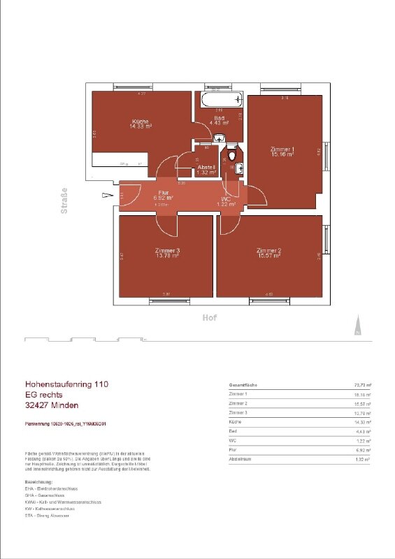 Wohnung zur Miete 699 € 3 Zimmer 77,5 m²<br/>Wohnfläche ab sofort<br/>Verfügbarkeit Hohenstaufenring 110 Rodenbeck 1 Minden 32427