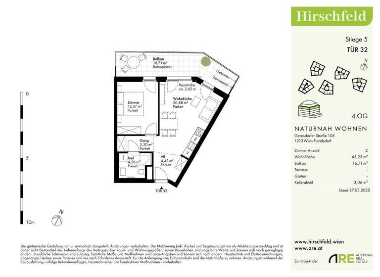 Wohnung zum Kauf - Erstbezug provisionsfrei 290.000 € 2 Zimmer 45,2 m² 4. Geschoss Wien 1210