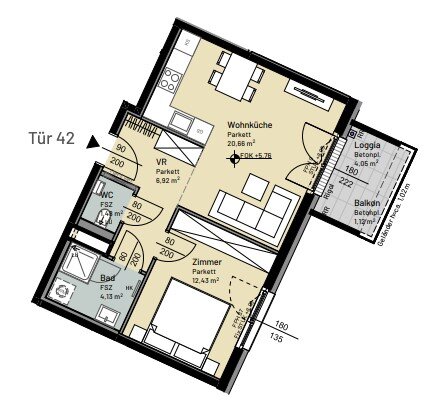 Wohnung zur Miete 800 € 2 Zimmer 45,6 m²<br/>Wohnfläche 2.<br/>Geschoss Wien 1210