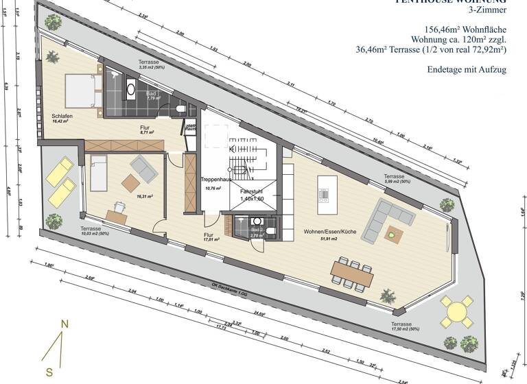 Penthouse zum Kauf 1.198.600 € 3 Zimmer 156,5 m²<br/>Wohnfläche Dachgeschoss, 2.<br/>Geschoss ab sofort<br/>Verfügbarkeit Blankenese Hamburg 22587