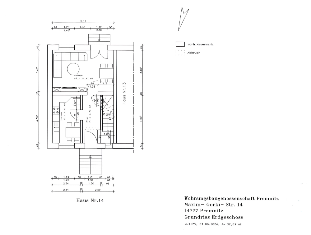 Reihenendhaus zur Miete 557 € 3 Zimmer 65 m²<br/>Wohnfläche Maxim-Gorki-Str. 14 Premnitz Premnitz 14727