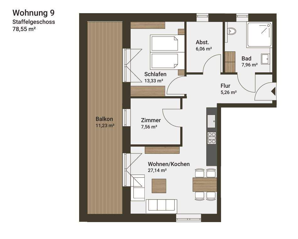 Immobilie in Steinbergkirche - Neubau: 3-Zimmerwohnung im Staffelgeschoss in Steinbergkirche - Bild 1