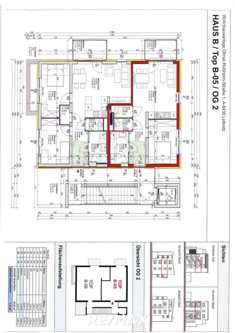 Wohnung zur Miete 502 € 2 Zimmer 45 m²<br/>Wohnfläche 2.<br/>Geschoss Otmar-Rußheim-Straße 1 Leibnitz 8430