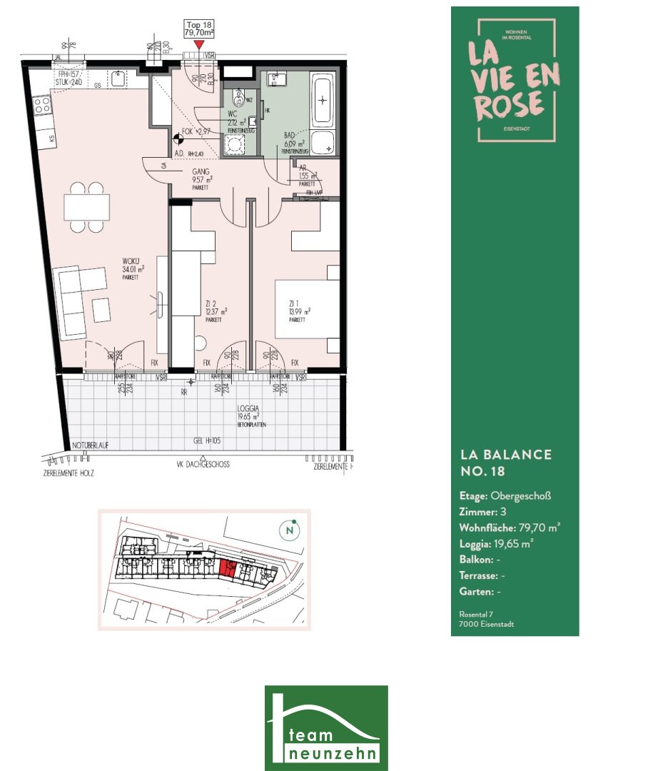 Wohnung zur Miete 1.033 € 3 Zimmer 79,8 m²<br/>Wohnfläche 1.<br/>Geschoss Rosental 7 Eisenstadt Eisenstadt 7000