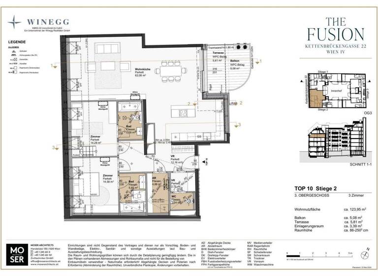Wohnung zum Kauf - Erstbezug 1.295.000 € 3 Zimmer 124,4 m² 6. Geschoss Kettenbrückengasse 22 Wien 1040