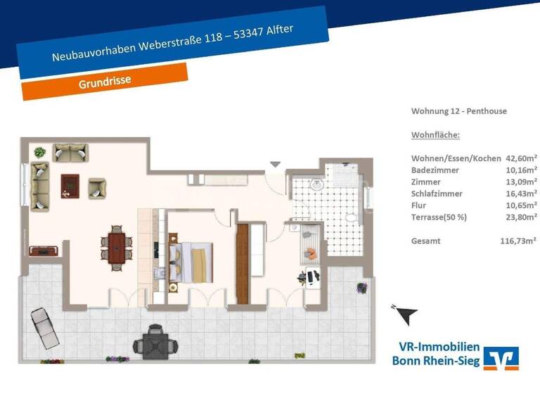 Penthouse zum Kauf - Erstbezug provisionsfrei 567.000 € 3 Zimmer 116,7 m² Weberstraße 118 Alfter 53347