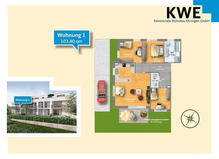 Wohnung zum Kauf provisionsfrei 620.400 € 4 Zimmer 103,4 m² EG Rosnestraße 26 Hildrizhausen 71157