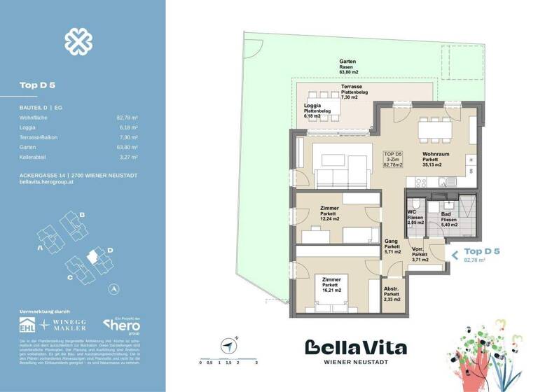 Wohnung zum Kauf provisionsfrei 384.900 € 3 Zimmer 82,8 m² EG Ackergasse 14 Wiener Neustadt 2700